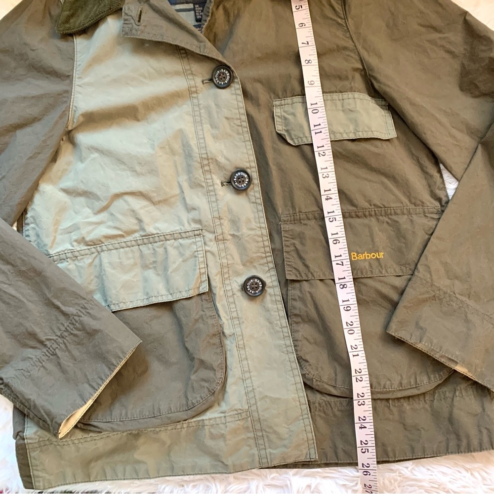 Barbour Garnock Showerproof Jacket with corduroy collar khaki green US 4 SM MED - Picture 14 of 16
